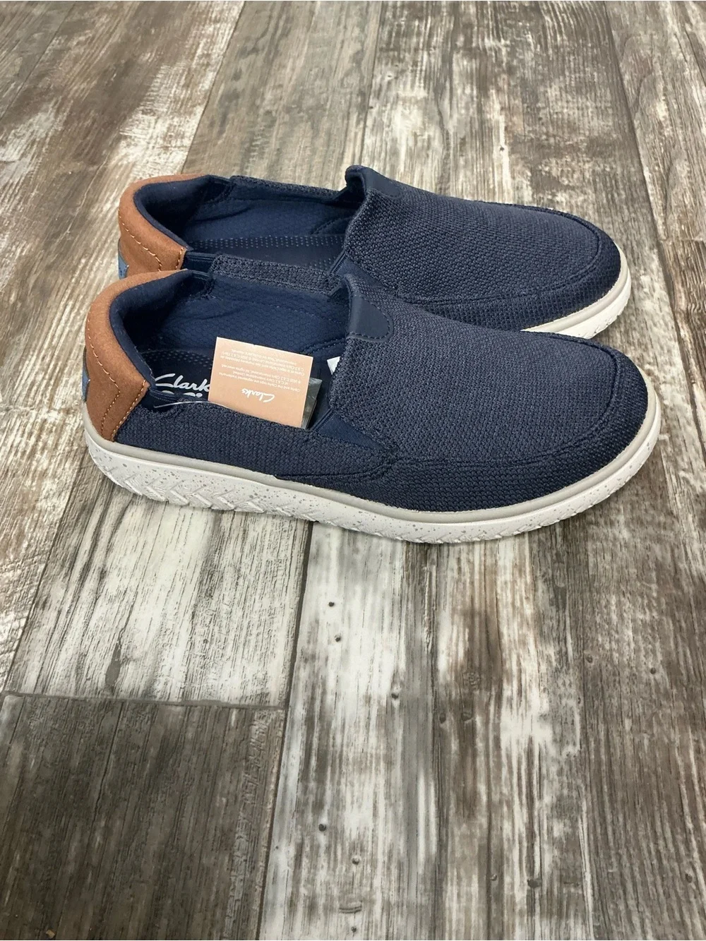Clarks Navy Knit Slip-On with Brown Heel Tab Size 7.5